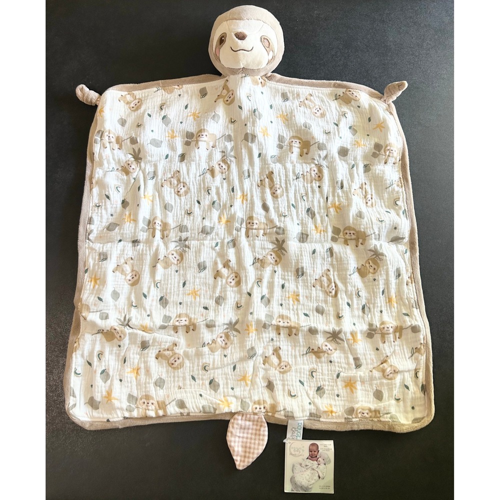 Douglas Baby Stanley Sloth Blanki Lovey White Brown Cotton Muslin Cuddly Blanket
